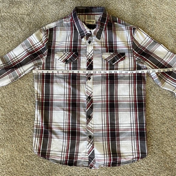 Distillery plaid black stitching button down long sleeve shirt. Men’s size Large - Picture 10 of 11